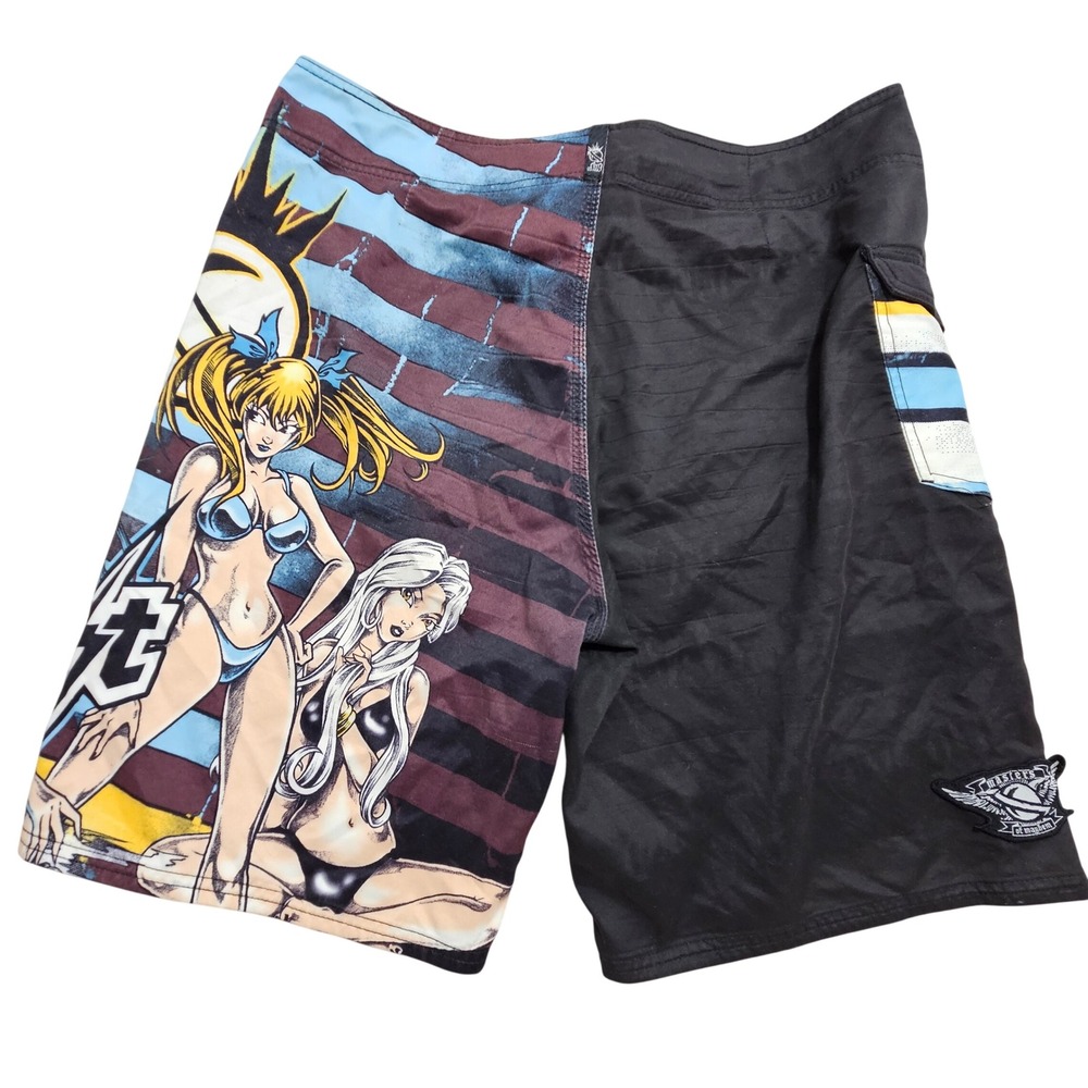 RARE Lost Enterprises Mayhem Anime Graphic Board Short Size 38 Black Blue Surf *